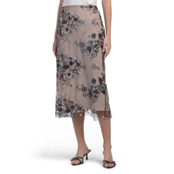 ULTRA PINK Mauve Mesh Skirt With Multi Embroidered Sequin Florals - Picture 1 of 2